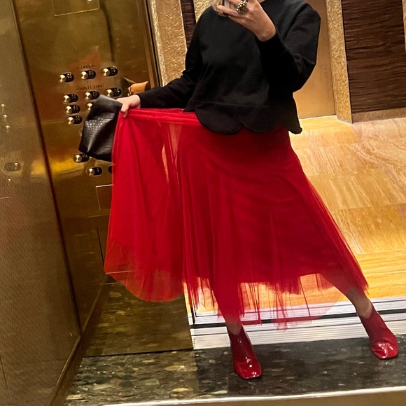 Red chiffon midi skirt fully lined - Picture 2 of 8